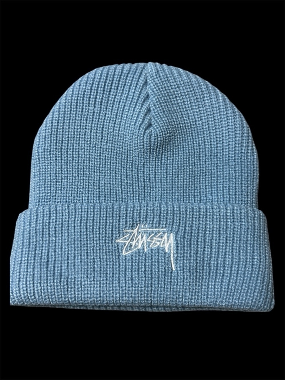 Stüssy Stock Logo Cuff Beanie Light Blue Ribbed Knit OS